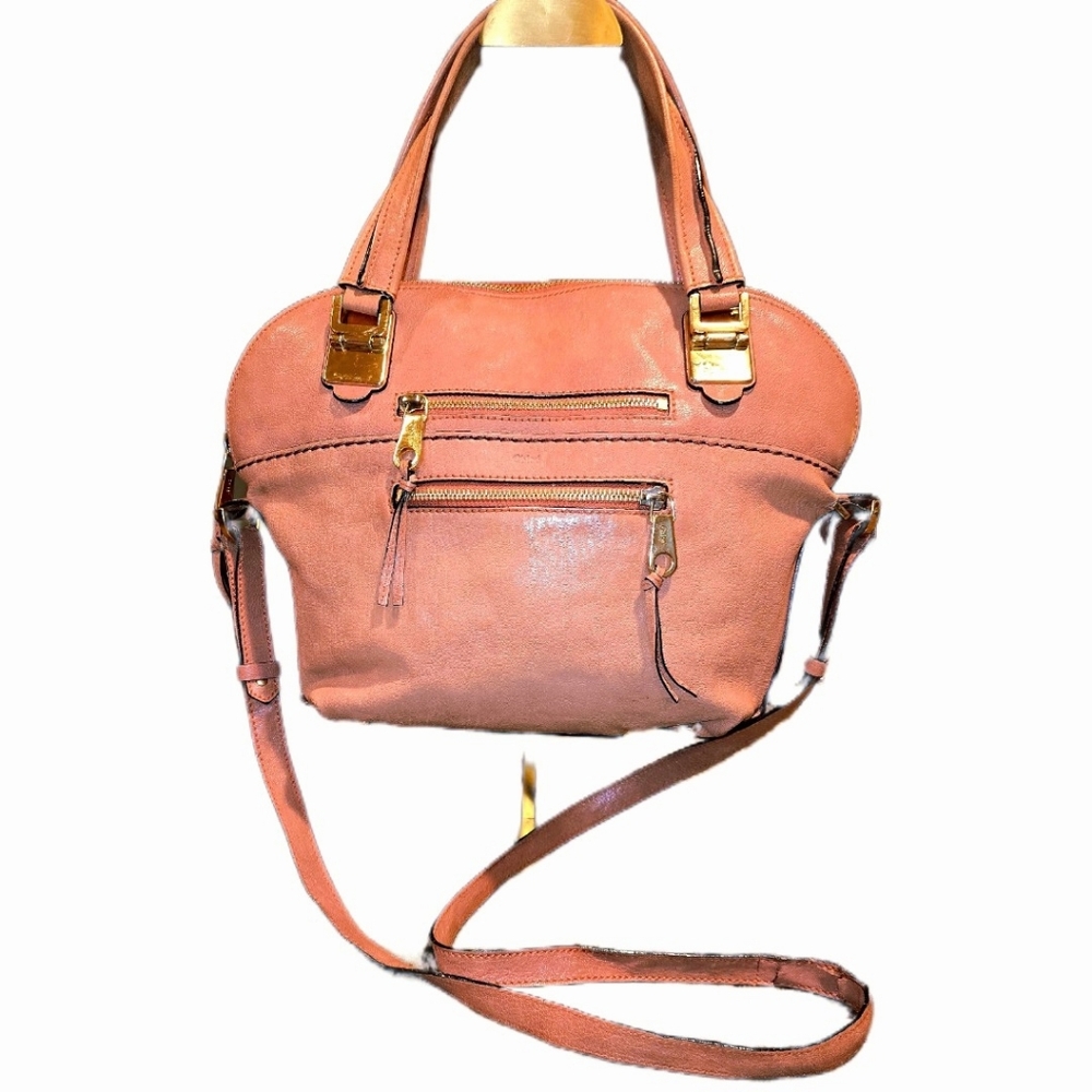 Chloe Clay Colored Leather RARE Angie 2Way Satchel Crossbody w/Gold Accents